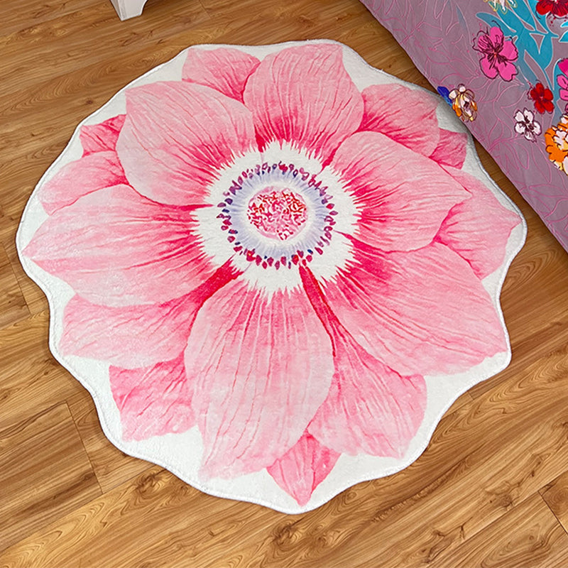 Casual Pink Rug Polyester Flower Area Rug Tear Resistant Rug for Living Room