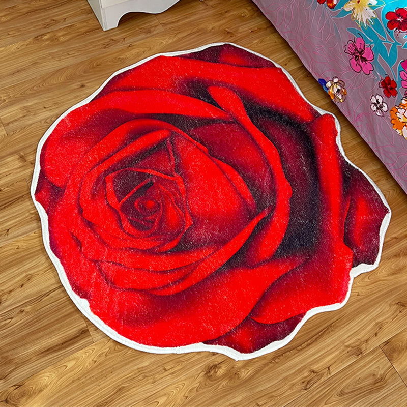 Casual Pink Rug Polyester Flower Area Rug Tear Resistant Rug for Living Room