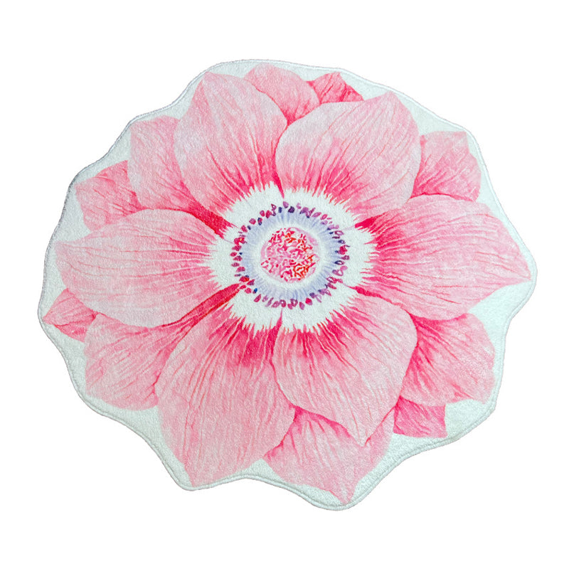 Casual Pink Rug Polyester Flower Area Rug Tear Resistant Rug for Living Room