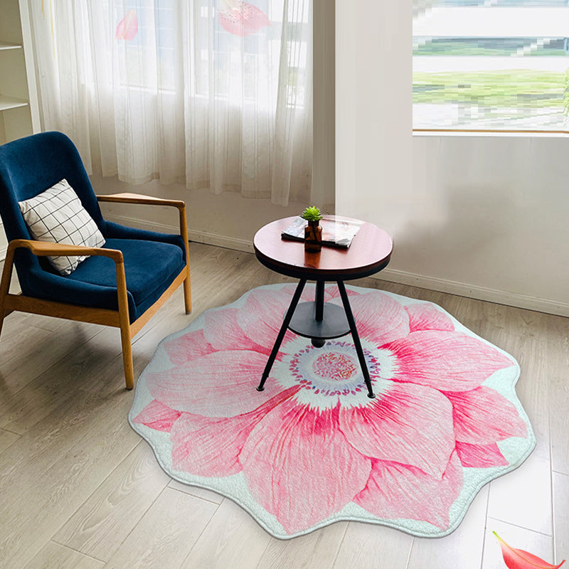 Casual Pink Rug Polyester Flower Area Rug Tear Resistant Rug for Living Room