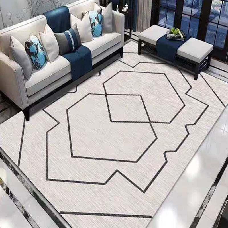Black Modern Carpet Geometry Polyester Carpet Washable Carpet for Drawing Room