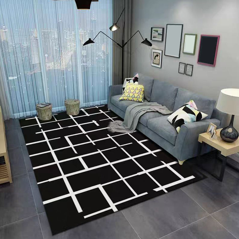 Black Modern Carpet Geometry Polyester Carpet Washable Carpet for Drawing Room