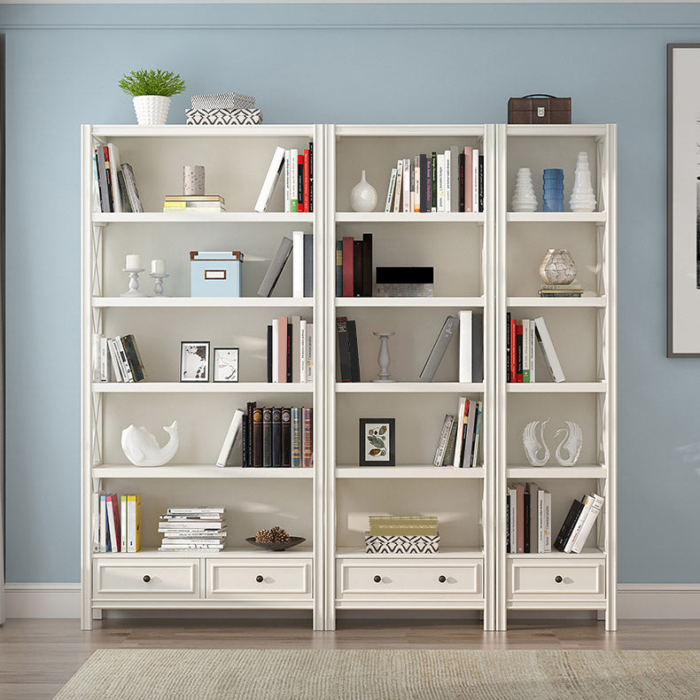 Wooden Standard Bookshelf Contemporary Closed Back Bookcase with Drawers