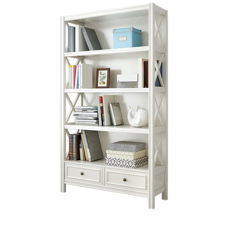 Wooden Standard Bookshelf Contemporary Closed Back Bookcase with Drawers