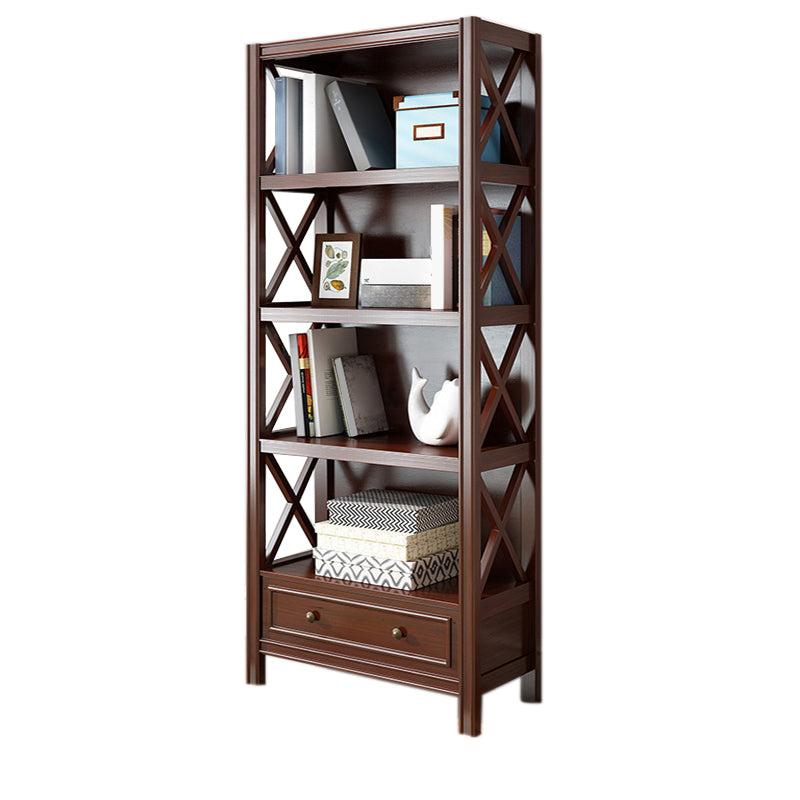 Wooden Standard Bookshelf Contemporary Closed Back Bookcase with Drawers
