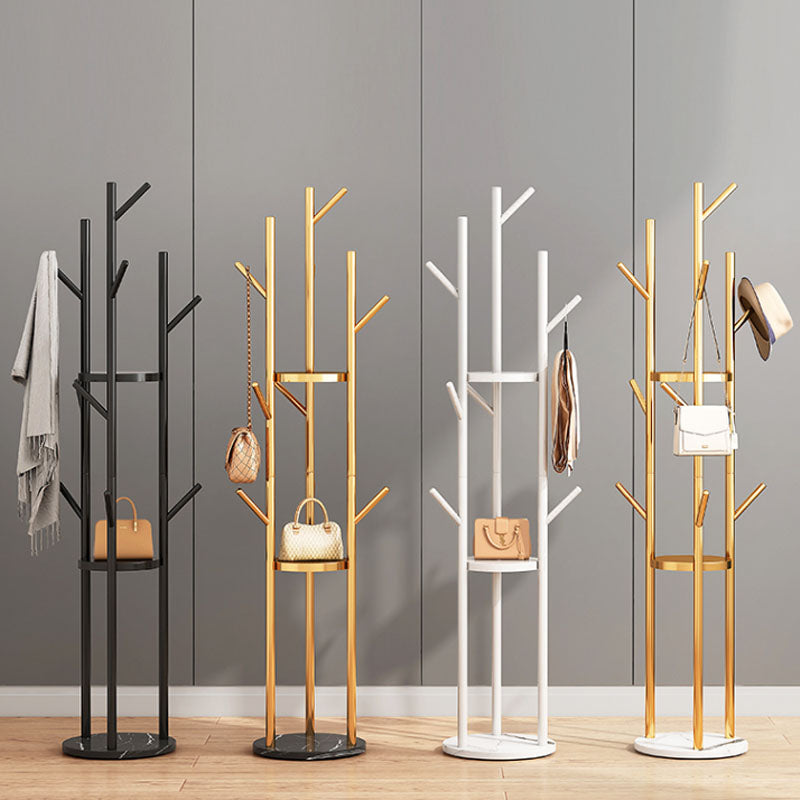 Metal Entry Hall Tree Marble Base Coat Rock with 2 Shelves , 66.92" H