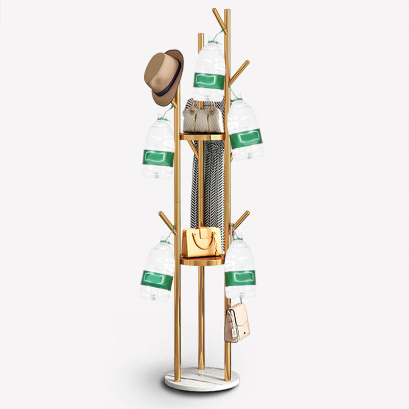 Metal Entry Hall Tree Marble Base Coat Rock with 2 Shelves , 66.92" H