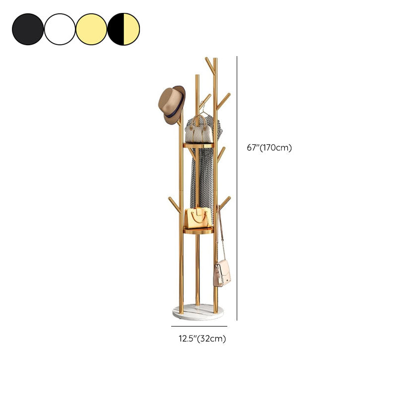 Metal Entry Hall Tree Marble Base Coat Rock with 2 Shelves , 66.92" H