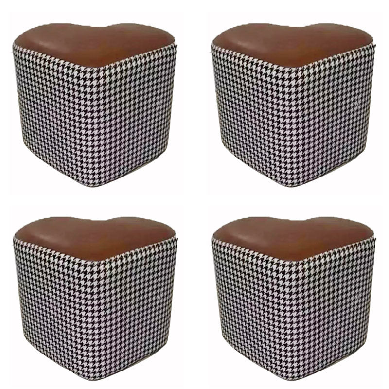 Modern Pouf Ottoman Faux Leather Upholstered Houndstooth Heart Shape Ottoman