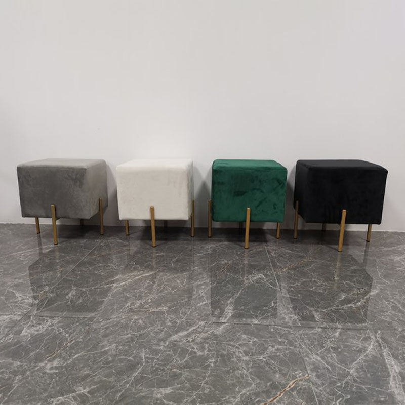 Glam Pouf Ottoman Velvet Upholstered Solid Color Square Ottoman with Metal Legs