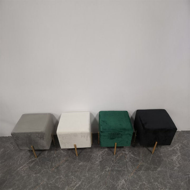 Glam Pouf Ottoman Velvet Upholstered Solid Color Square Ottoman with Metal Legs