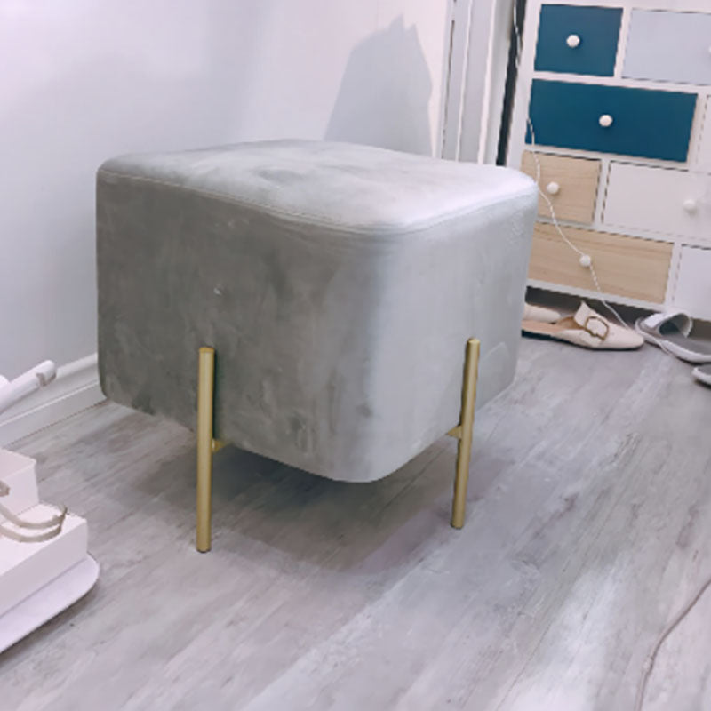 Glam Pouf Ottoman Velvet Upholstered Solid Color Square Ottoman with Metal Legs