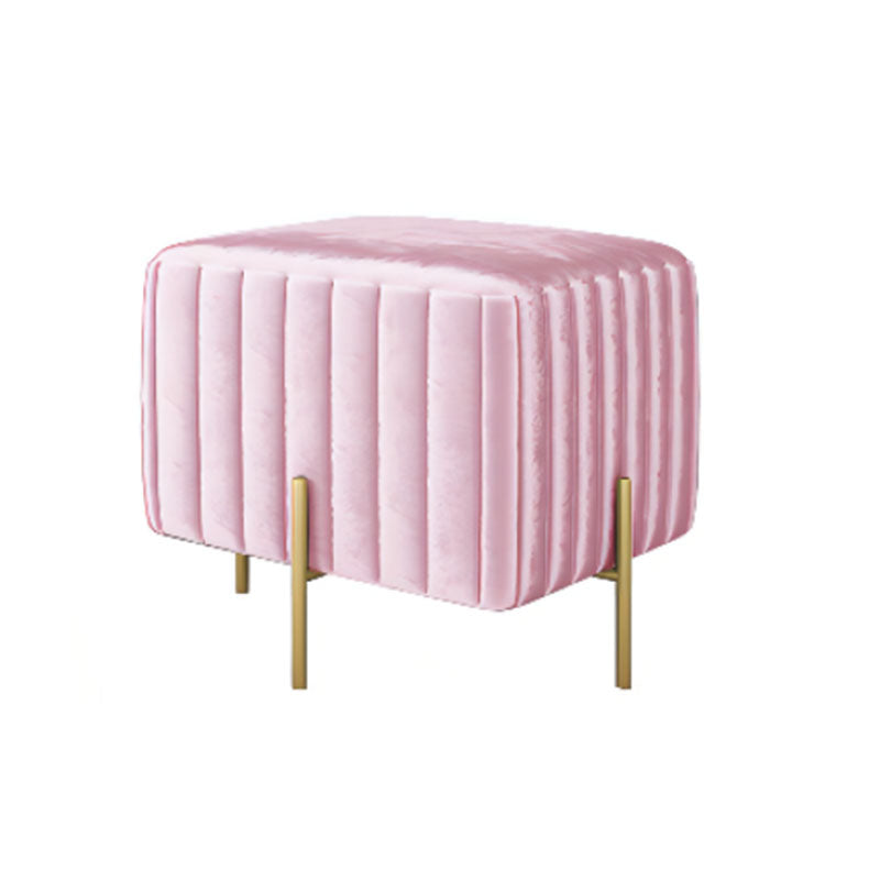 Modern Pouf Ottoman Velvet Upholstered Solid Color Square Ottoman with Metal Legs