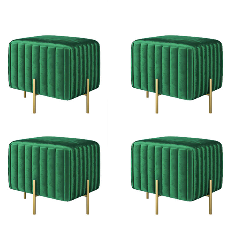 Modern Pouf Ottoman Velvet Upholstered Solid Color Square Ottoman with Metal Legs