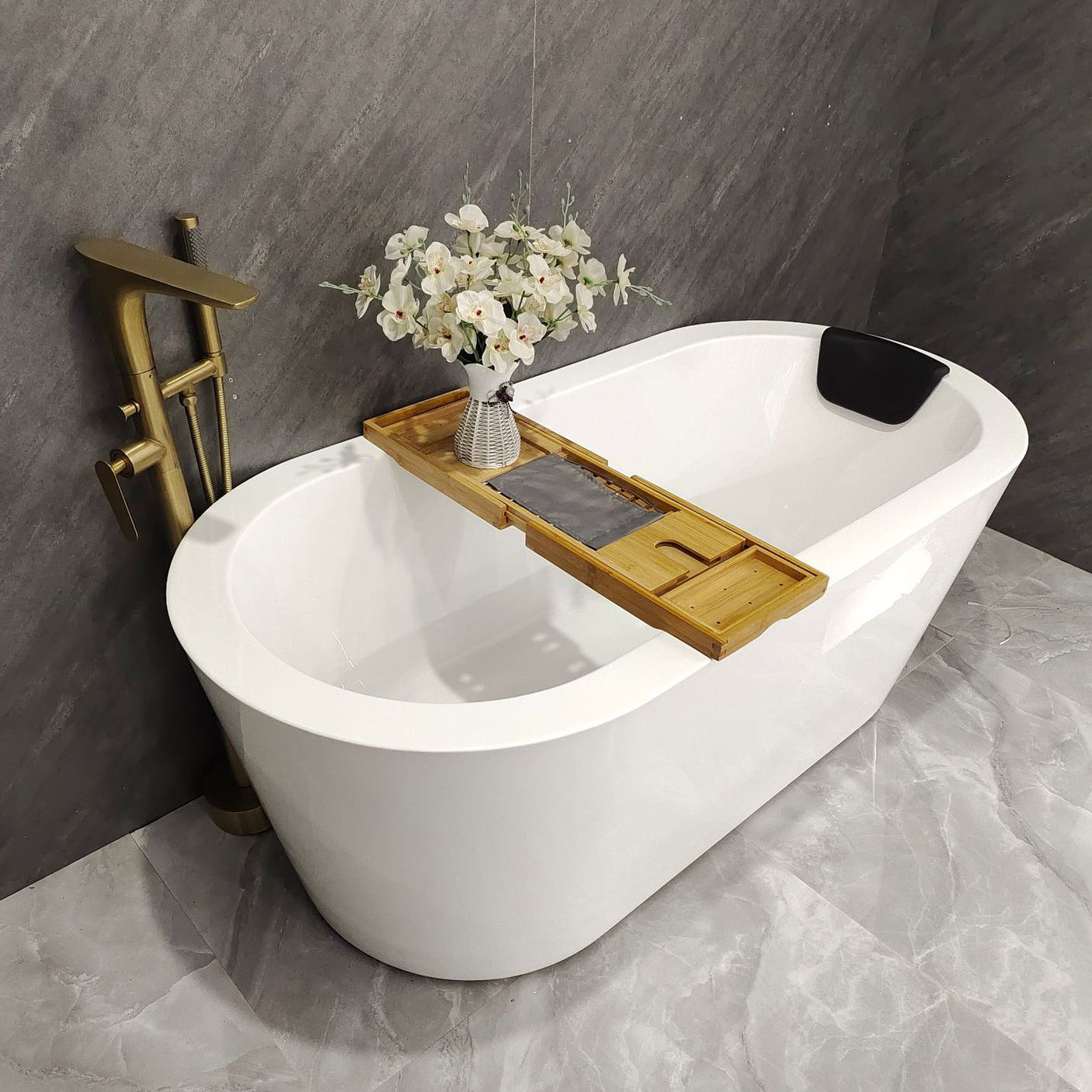 Modern Oval Freestanding Bathtub Antique Finish Soaking Bath Tub