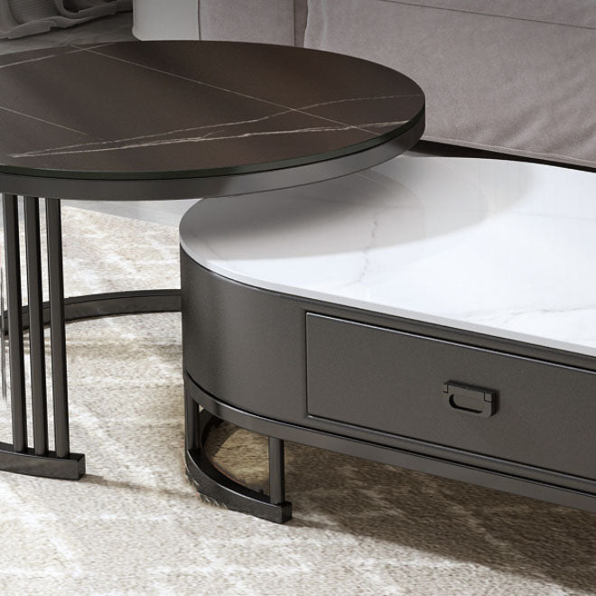 Glam Coffee Table Oval Nesting Nesting Coffee Table with Drawer Slate Cocktail Table
