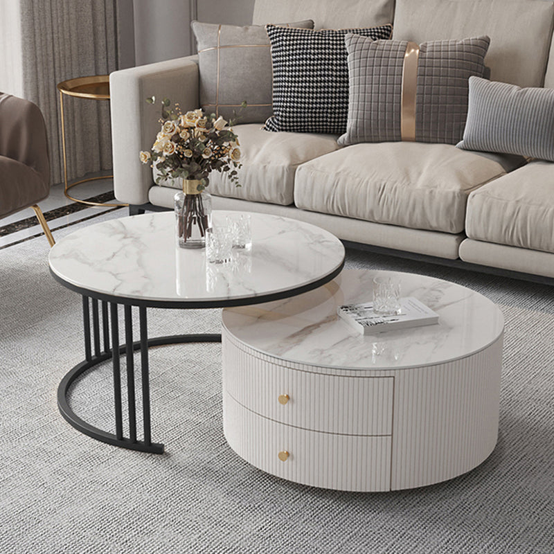 Slate Frame Stone Top Coffee Table Glam 2 Drawers Coffee Table Set