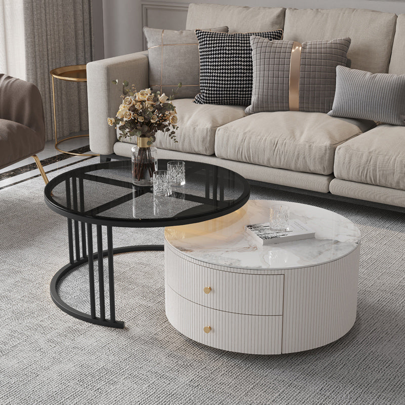 Slate Frame Stone Top Coffee Table Glam 2 Drawers Coffee Table Set