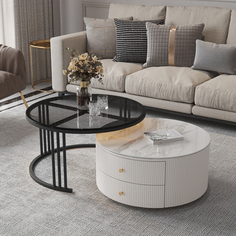 Slate Frame Stone Top Coffee Table Glam 2 Drawers Coffee Table Set