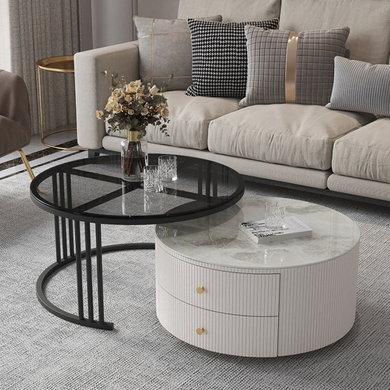 Slate Frame Stone Top Coffee Table Glam 2 Drawers Coffee Table Set