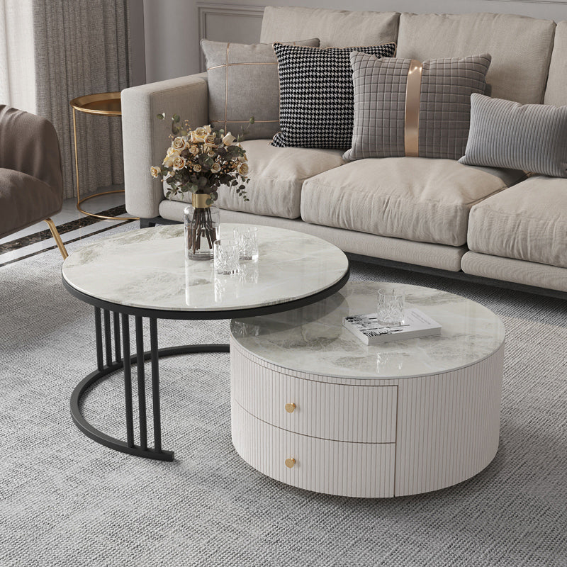 Slate Frame Stone Top Coffee Table Glam 2 Drawers Coffee Table Set