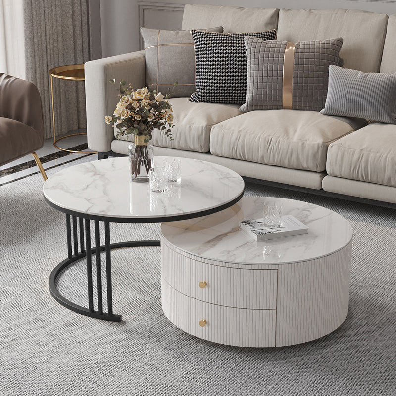 Slate Frame Stone Top Coffee Table Glam 2 Drawers Coffee Table Set