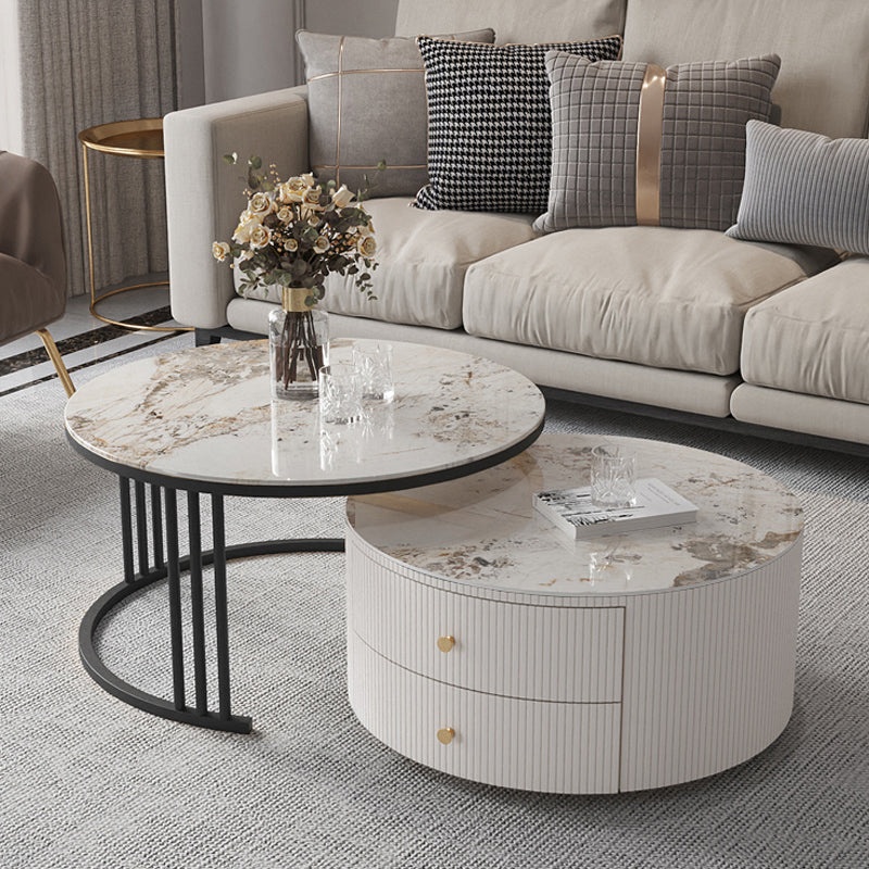 Slate Frame Stone Top Coffee Table Glam 2 Drawers Coffee Table Set