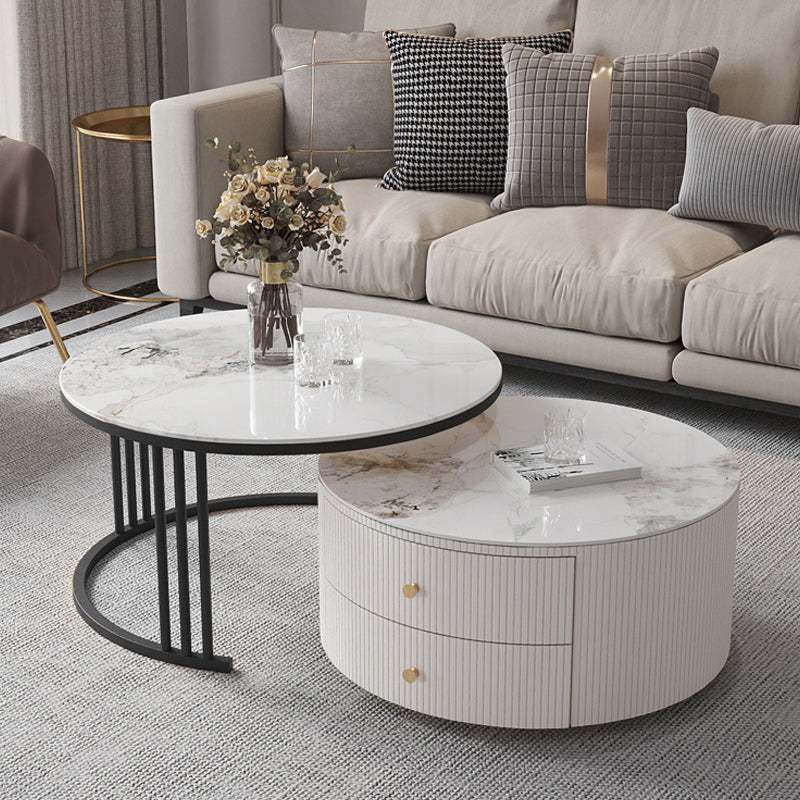 Slate Frame Stone Top Coffee Table Glam 2 Drawers Coffee Table Set