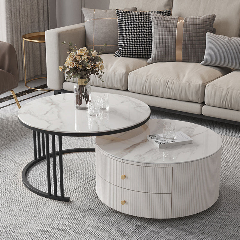Slate Frame Stone Top Coffee Table Glam 2 Drawers Coffee Table Set