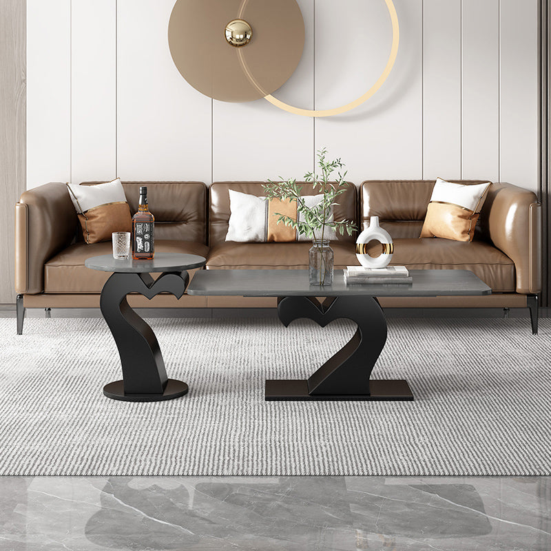 Abstract Coffee Table Set Contemporary Stone Top Cocktail Table