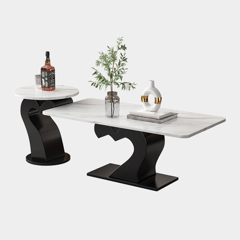 Abstract Coffee Table Set Contemporary Stone Top Cocktail Table