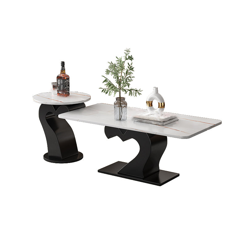 Abstract Coffee Table Set Contemporary Stone Top Cocktail Table