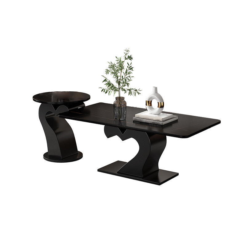 Abstract Coffee Table Set Contemporary Stone Top Cocktail Table