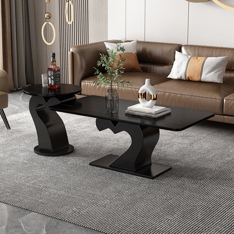 Abstract Coffee Table Set Contemporary Stone Top Cocktail Table