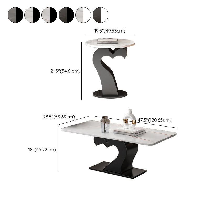 Abstract Coffee Table Set Contemporary Stone Top Cocktail Table