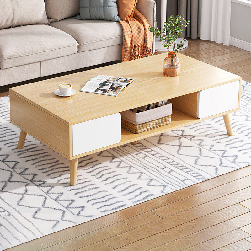 Wood Coffee Table Modern Single Coffee Table with with Storage Drawers
