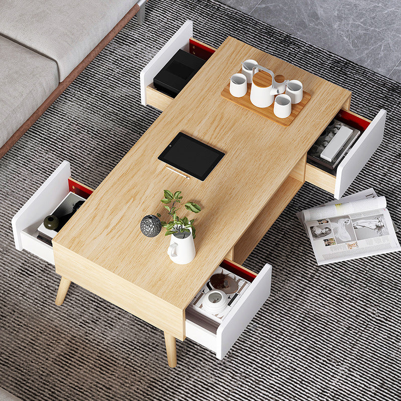 Wood Coffee Table Modern Single Coffee Table with with Storage Drawers