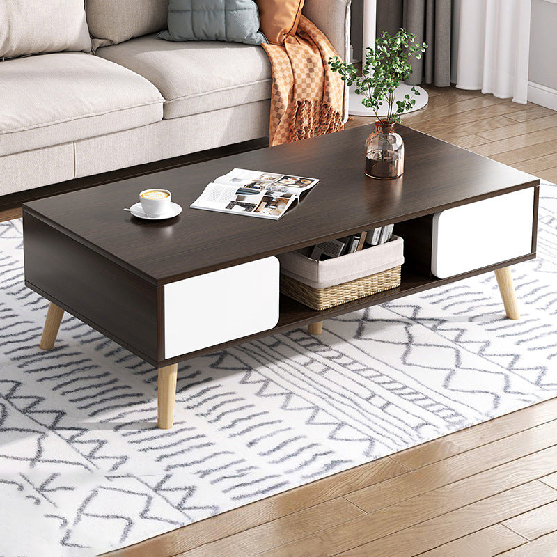 Wood Coffee Table Modern Single Coffee Table with with Storage Drawers