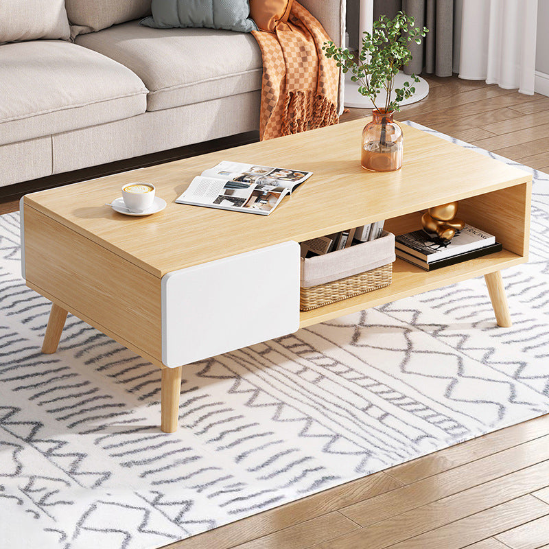 Wood Coffee Table Modern Single Coffee Table with with Storage Drawers