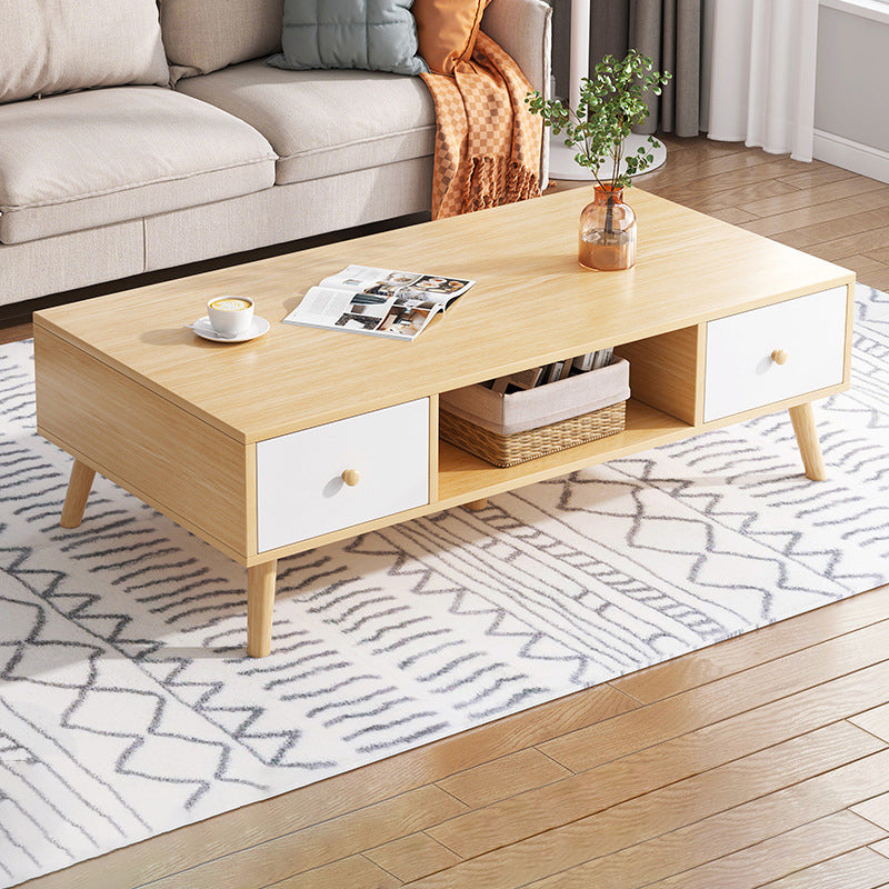 Wood Coffee Table Modern Single Coffee Table with with Storage Drawers