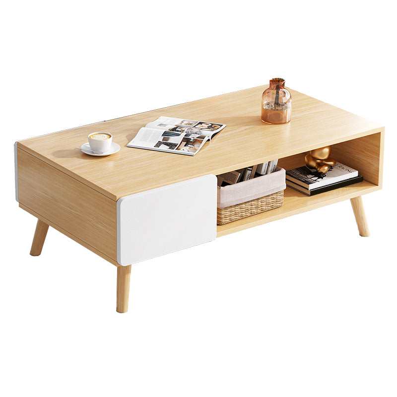 Wood Coffee Table Modern Single Coffee Table with with Storage Drawers