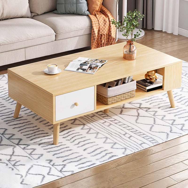 Wood Coffee Table Modern Single Coffee Table with with Storage Drawers
