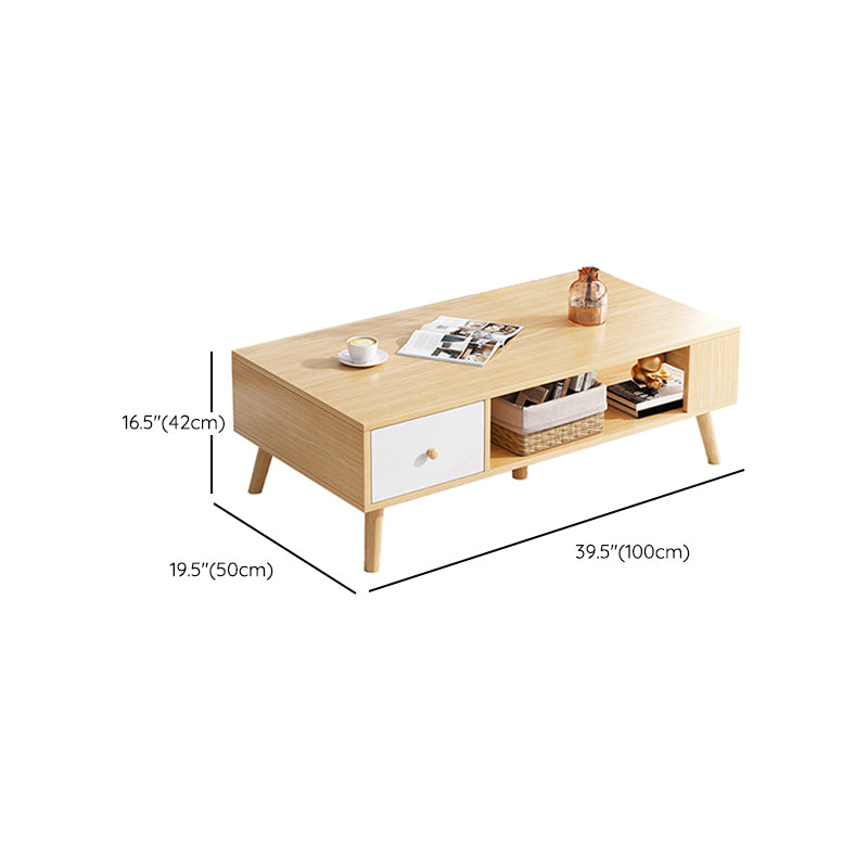 Wood Coffee Table Modern Single Coffee Table with with Storage Drawers