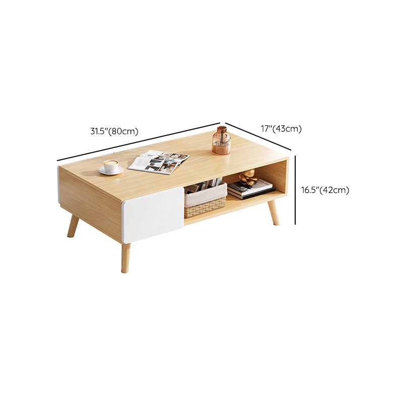 Wood Coffee Table Modern Single Coffee Table with with Storage Drawers