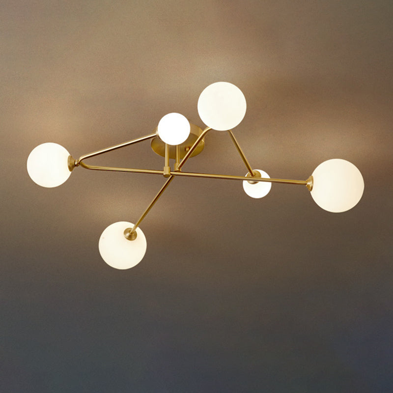 4/6/9-Light Golden Modern Flush Mount Lighting Glass Ceiling Light for Living Room