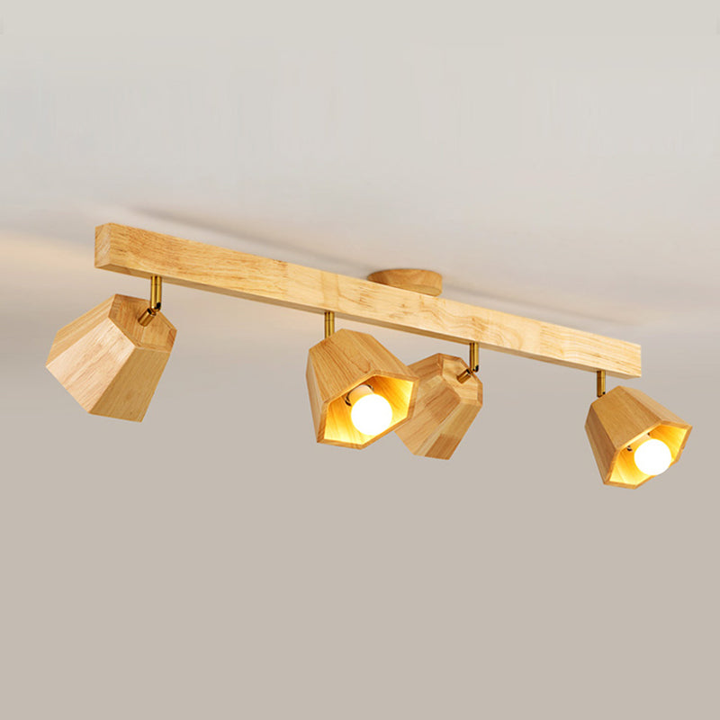 Modern Ceiling Track Light Multi - Head Solid Wood Ceiling Flush Mount