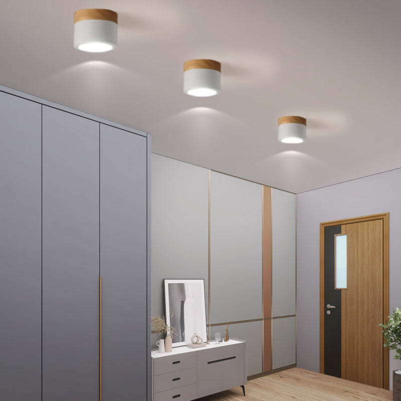 Cylinder LED Flush Wood & Acrylic Contemporary Ceiling Flush