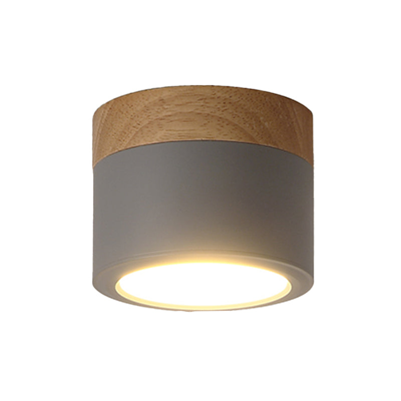 Cylinder LED Flush Wood & Acrylic Contemporary Ceiling Flush