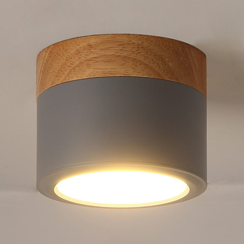 Cylinder LED Flush Wood & Acrylic Contemporary Ceiling Flush