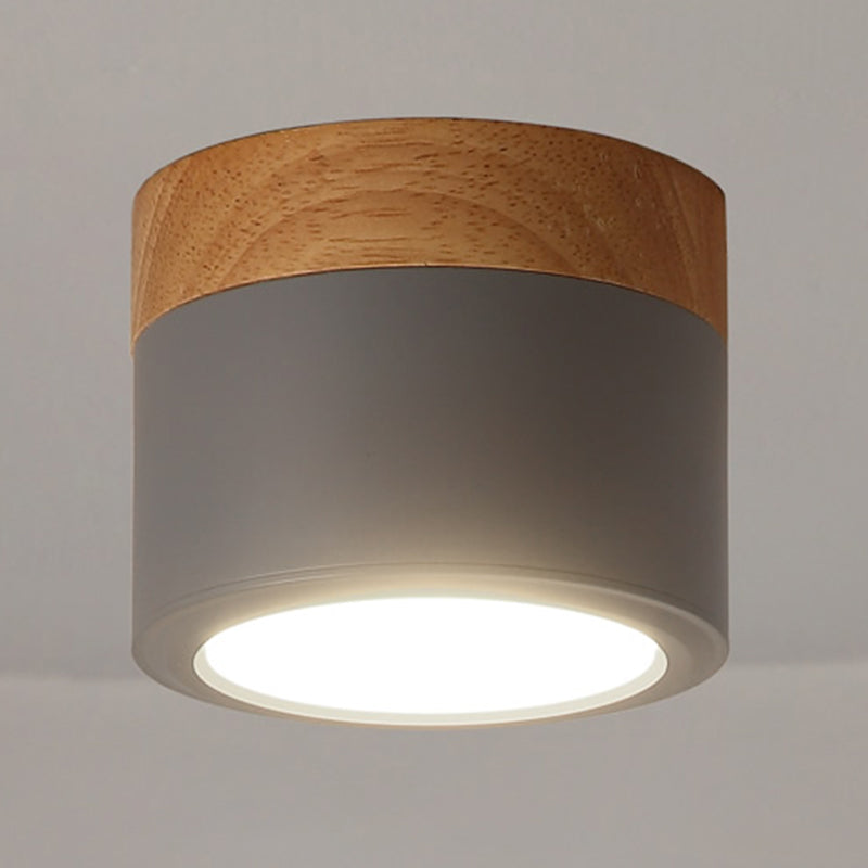 Cylinder LED Flush Wood & Acrylic Contemporary Ceiling Flush